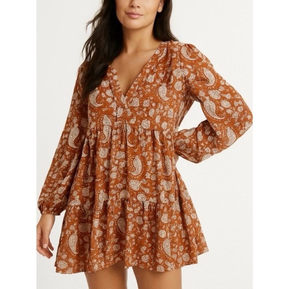 Melloday Size Large Baby Doll Dress- Orange Paisley